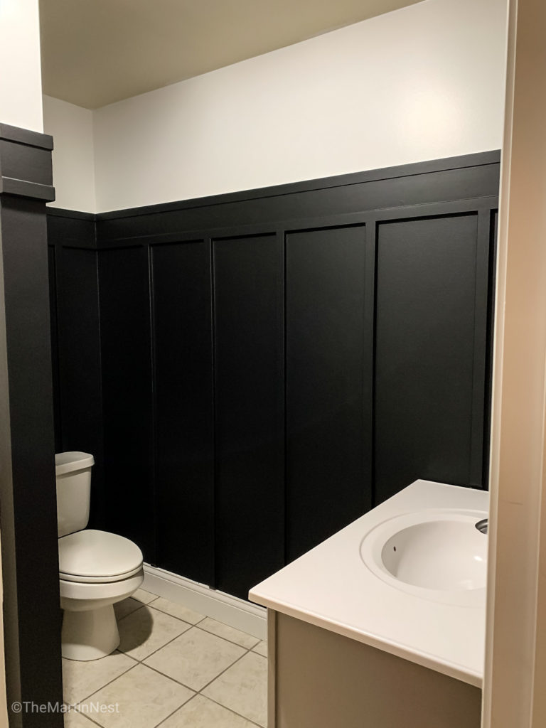 Guest Bathroom Makeover with DIY black board and batten