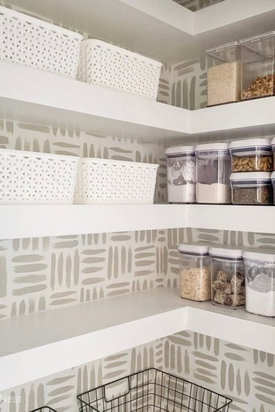 DIY Floating Corner Shelves in Pantry