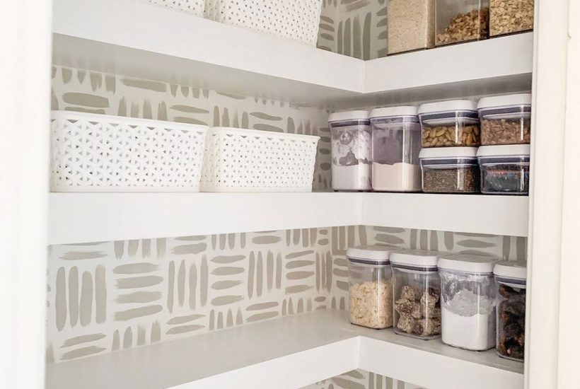 DIY Floating Corner Shelves in Pantry