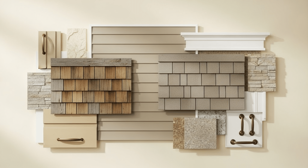 Beige/Tan Siding + Weathered Wood or Greige