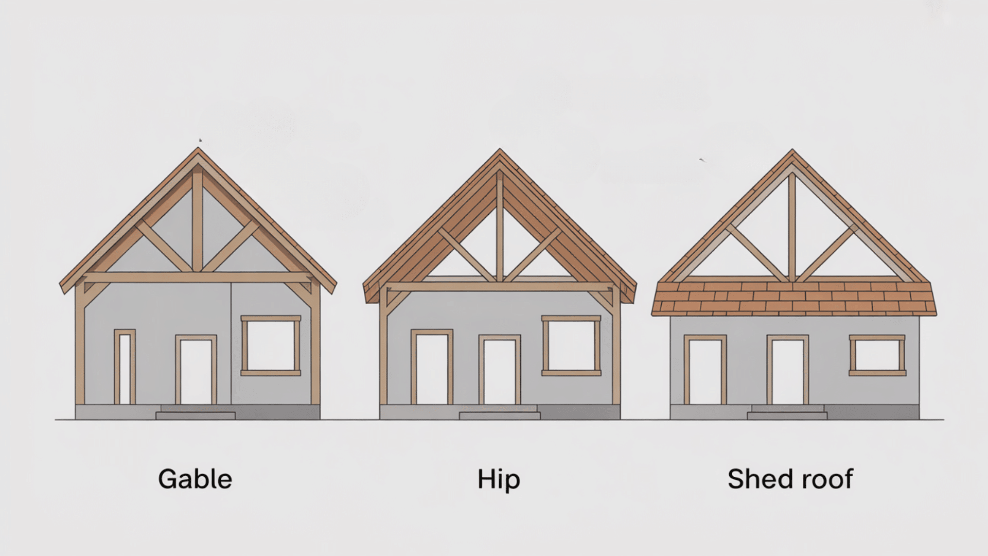 Gable, Hip, and Shed Roof Variations
