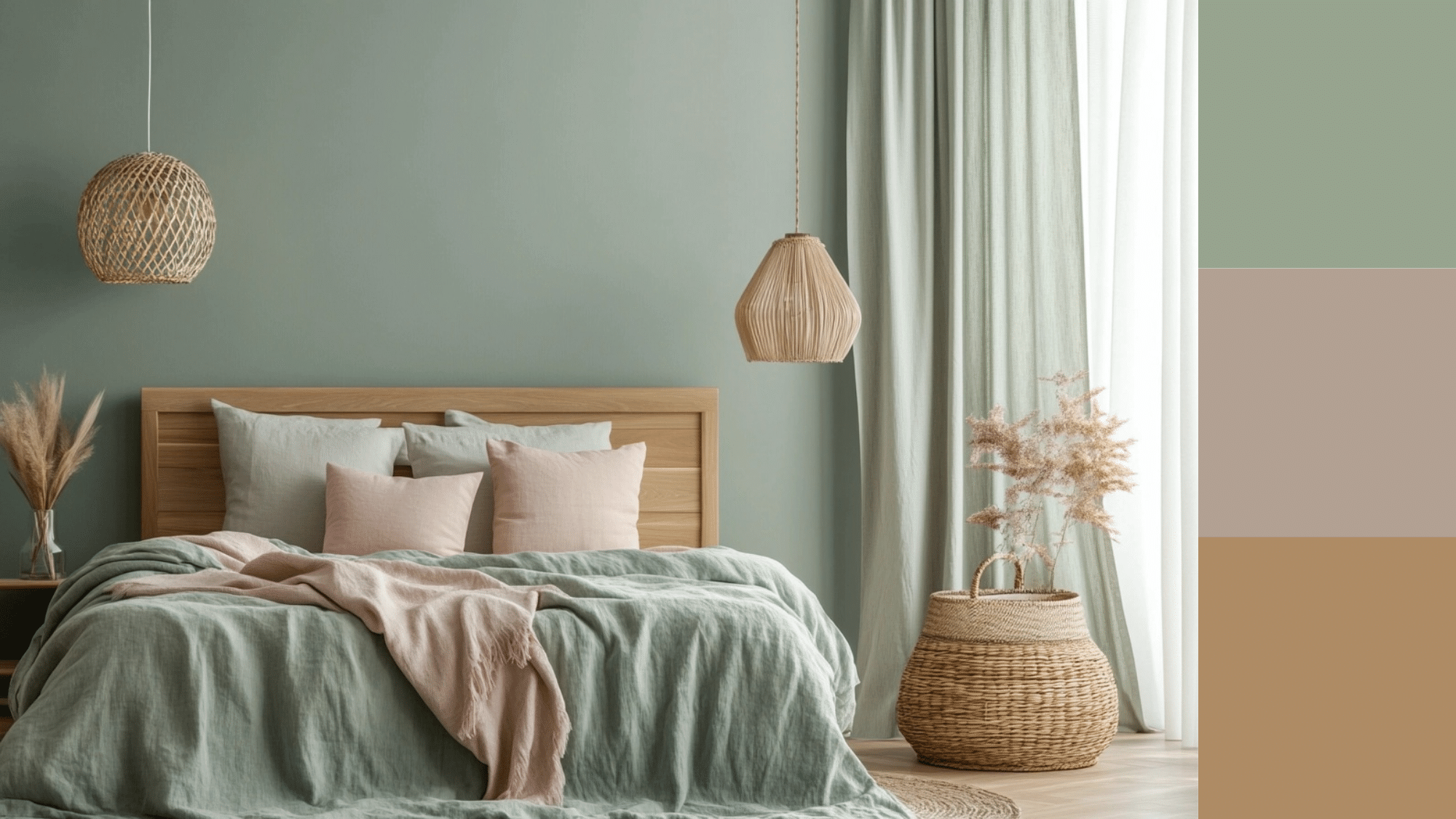 Misty Sage + Blush Pink + Natural Wood Tones