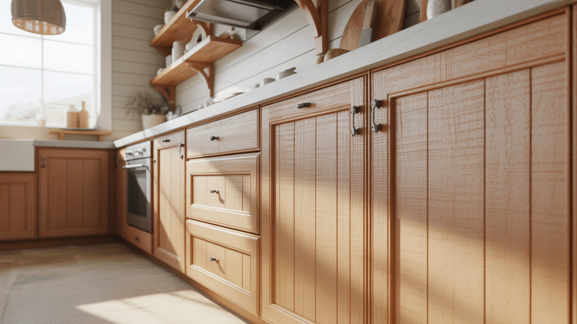 Wire-brushed or Textured Beech Cabinets
