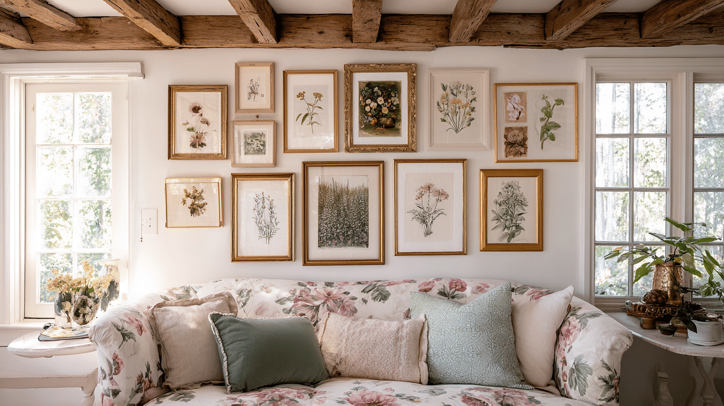 gallery-wall-with-botanical-and-landscape-prints