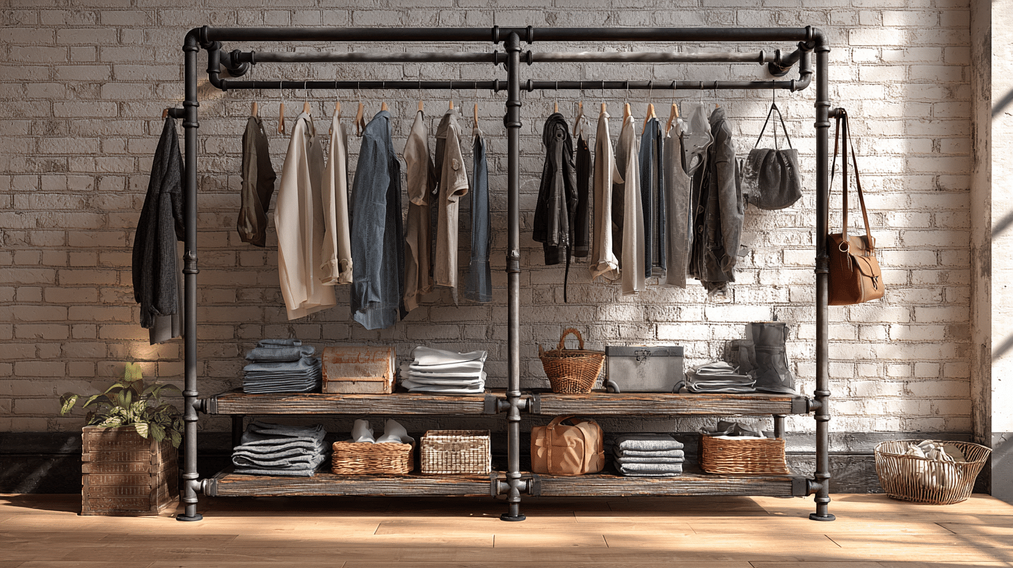 industrial-pipe-clothing-rackstorage-bench-at-bed-end