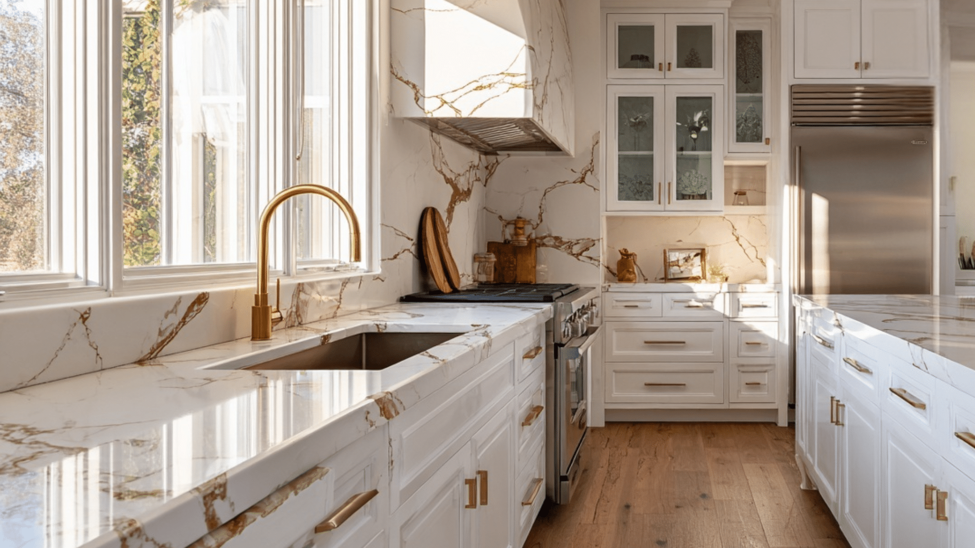 quartz countertops with white cabinets