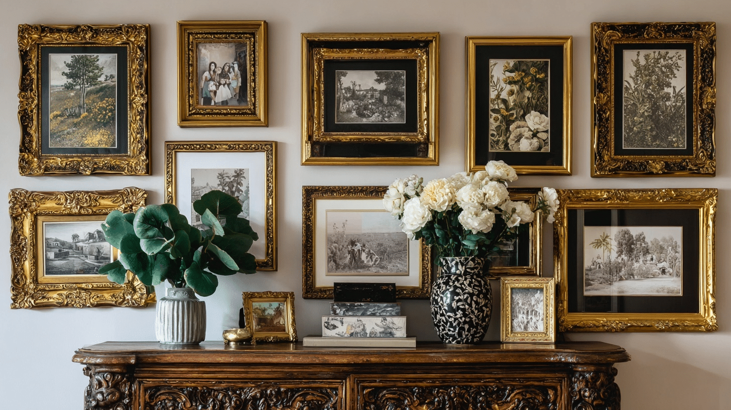 gallery walls with ornate frames