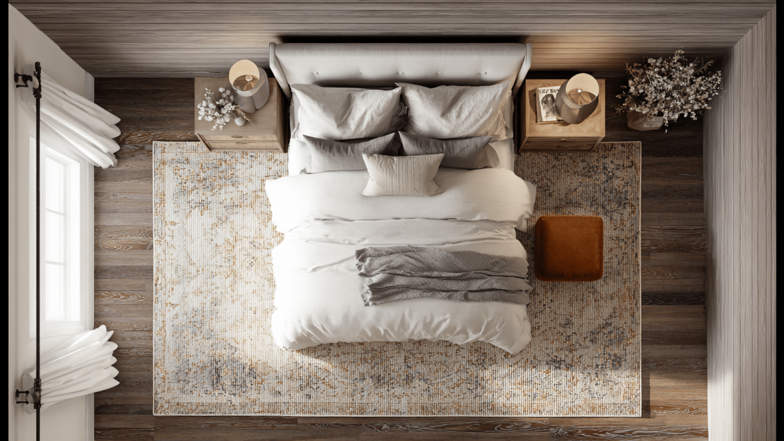How to Style a 9x12 Rug Under Your King Bed - The Martinnest