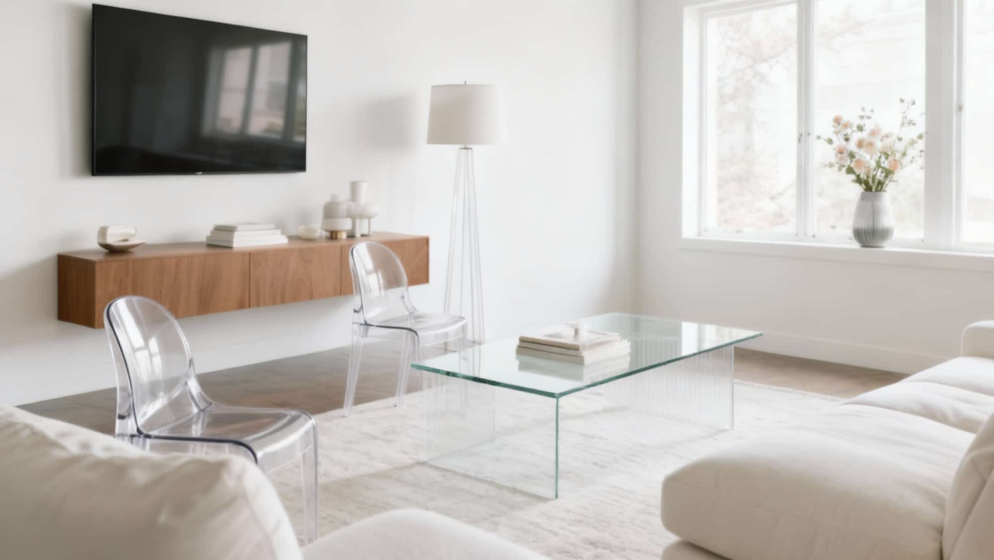 use glass and lucite furniture