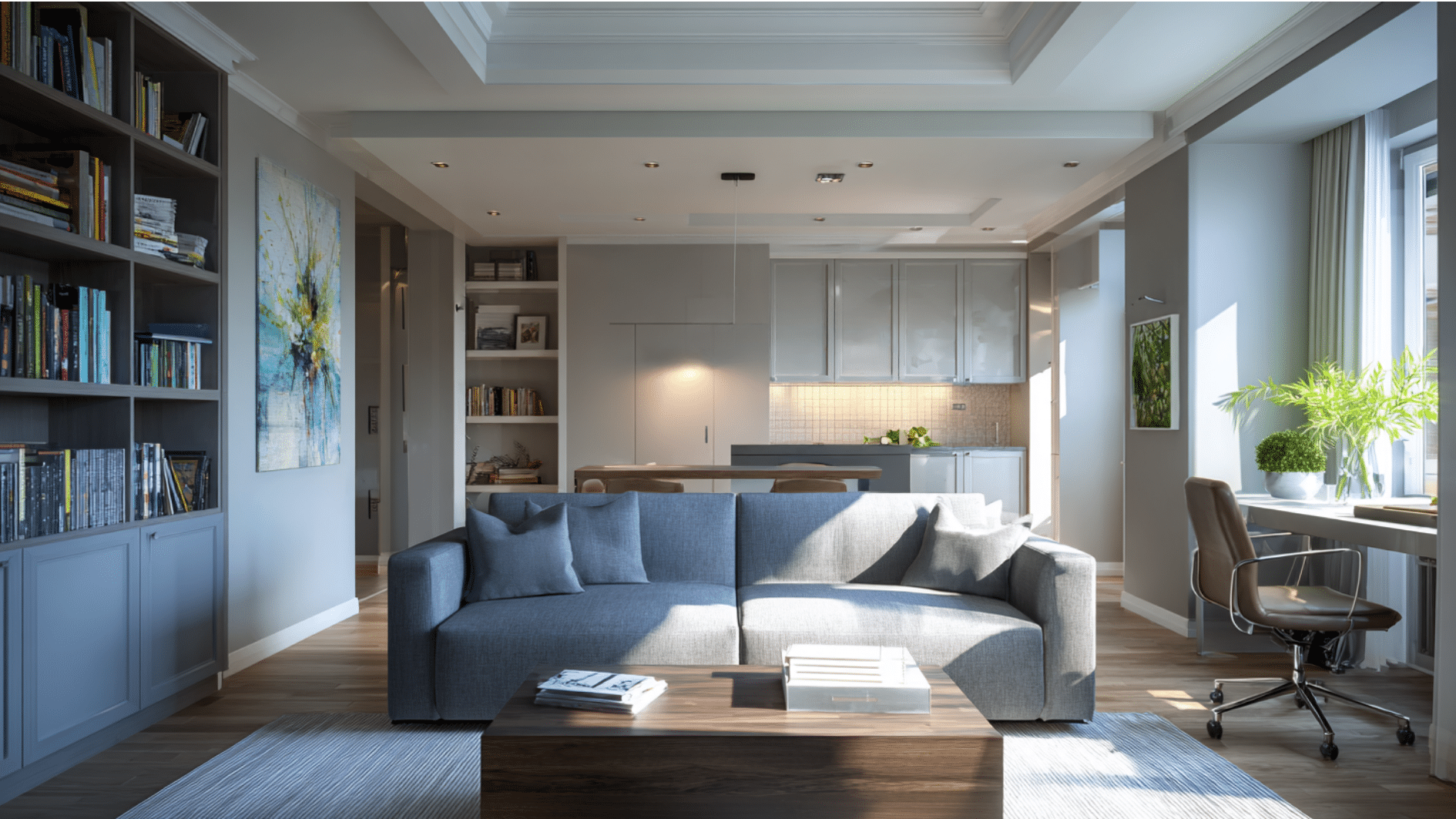 add a home office zone behind the sofa