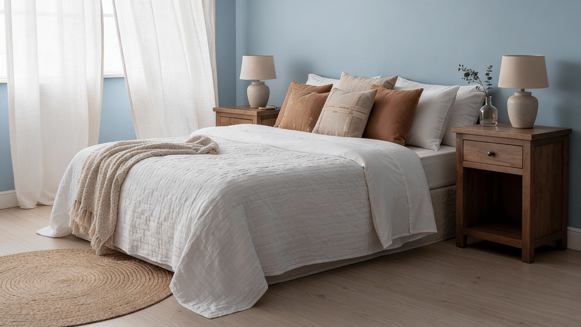 bedroom in benjamin moore santorini blue