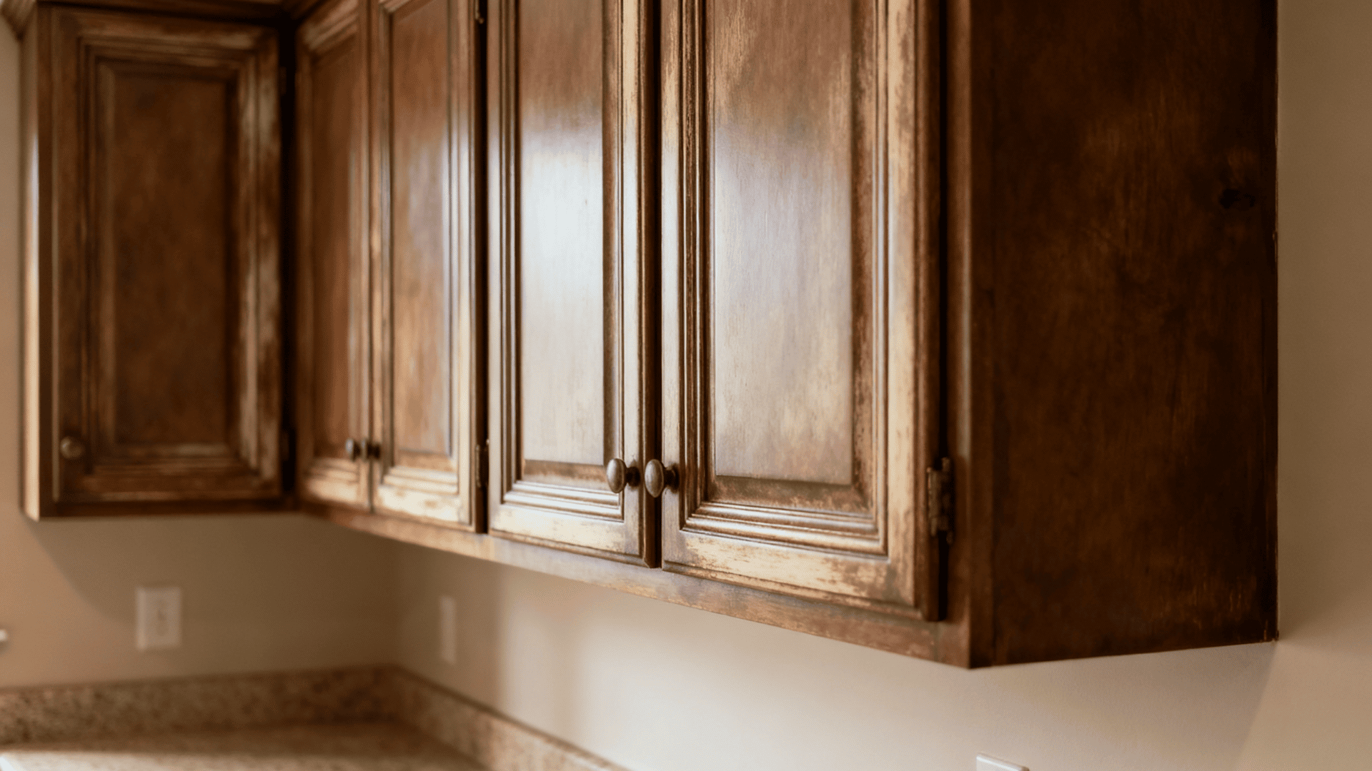 glazed brown cabinets