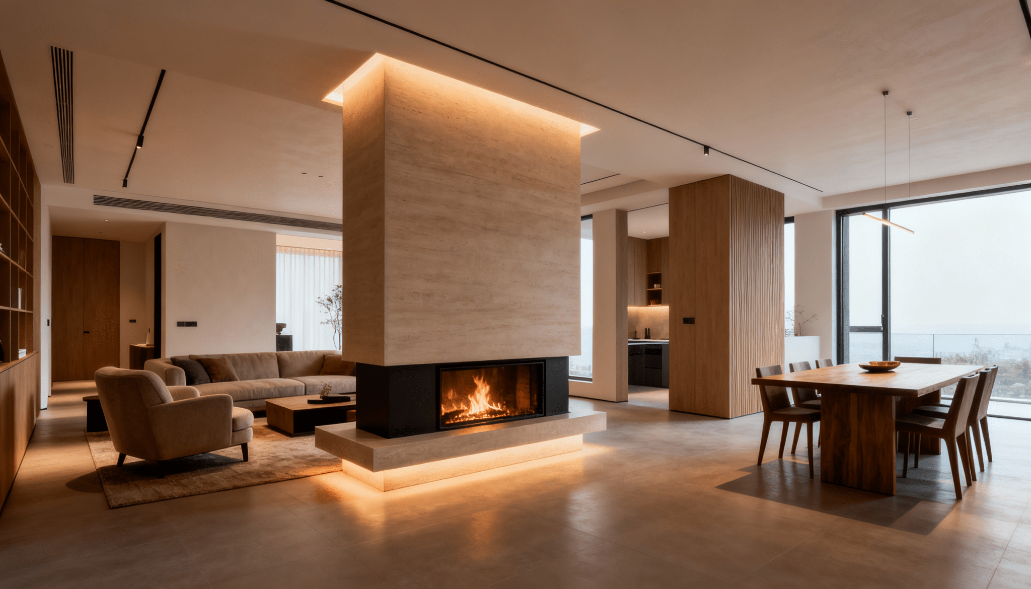 incorporate a fireplace as a natural divider