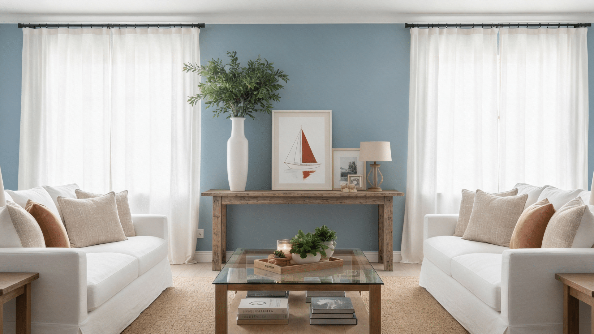 living room in benjamin moore santorini blue