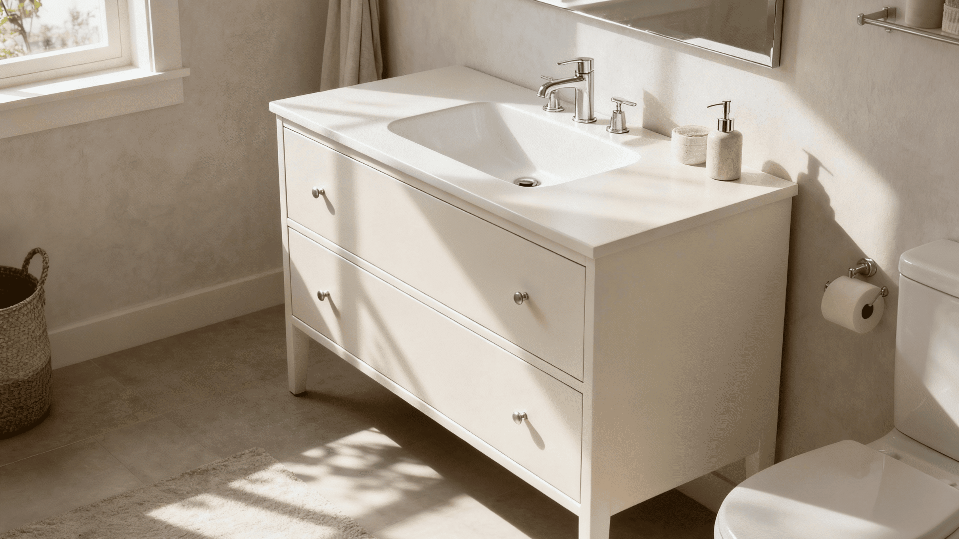 old dresser into bathroom vanity