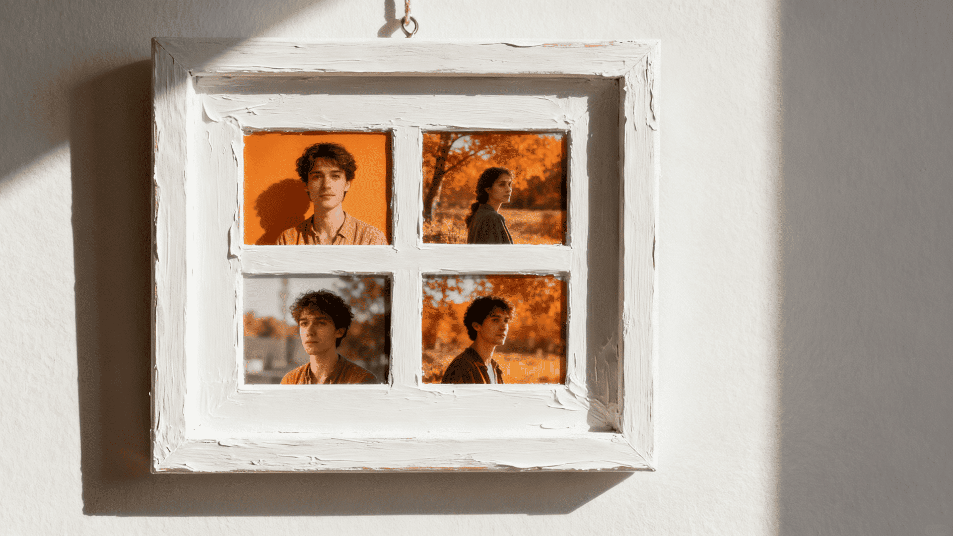 old window frame into photo display