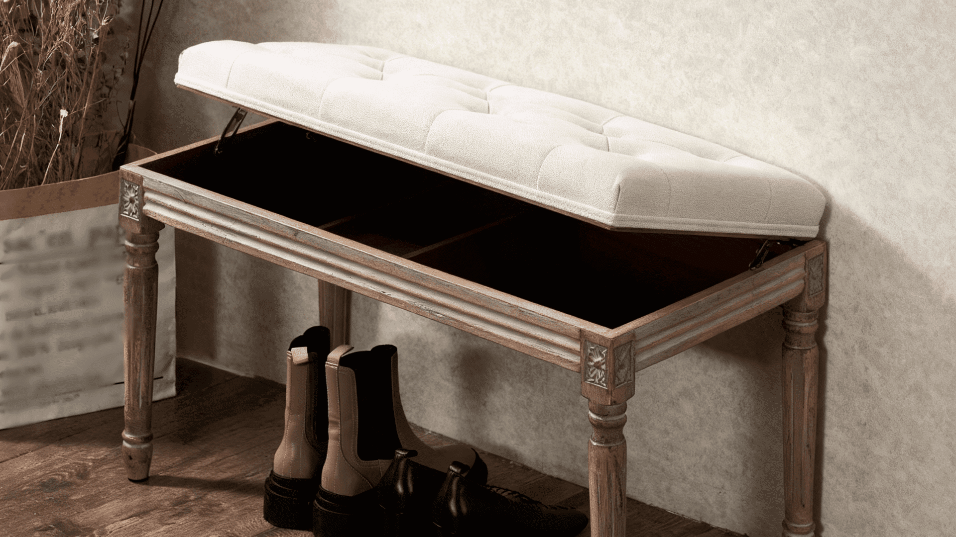 piano bench into entryway storage