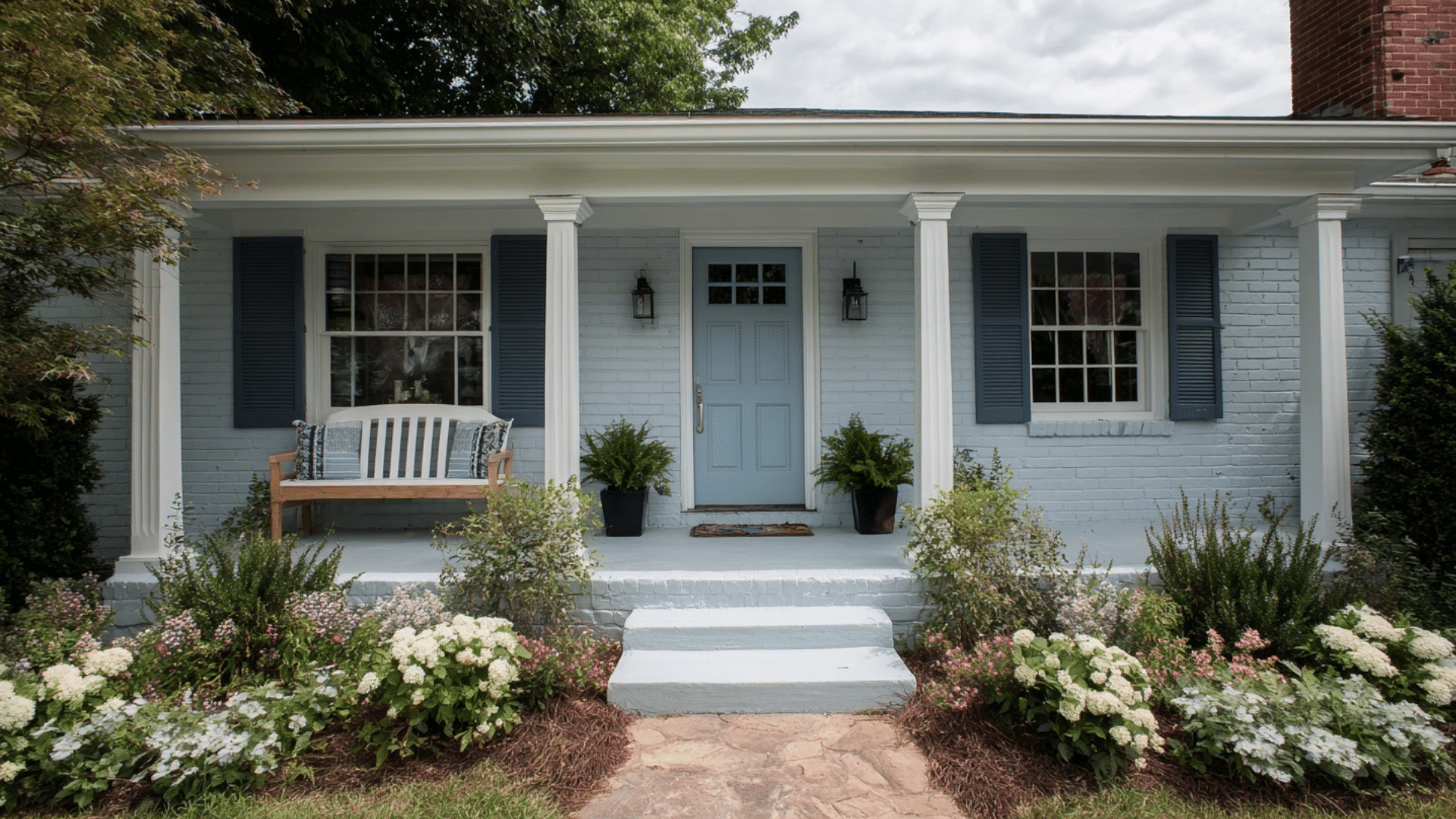 porch in benjamin moore santorini blue