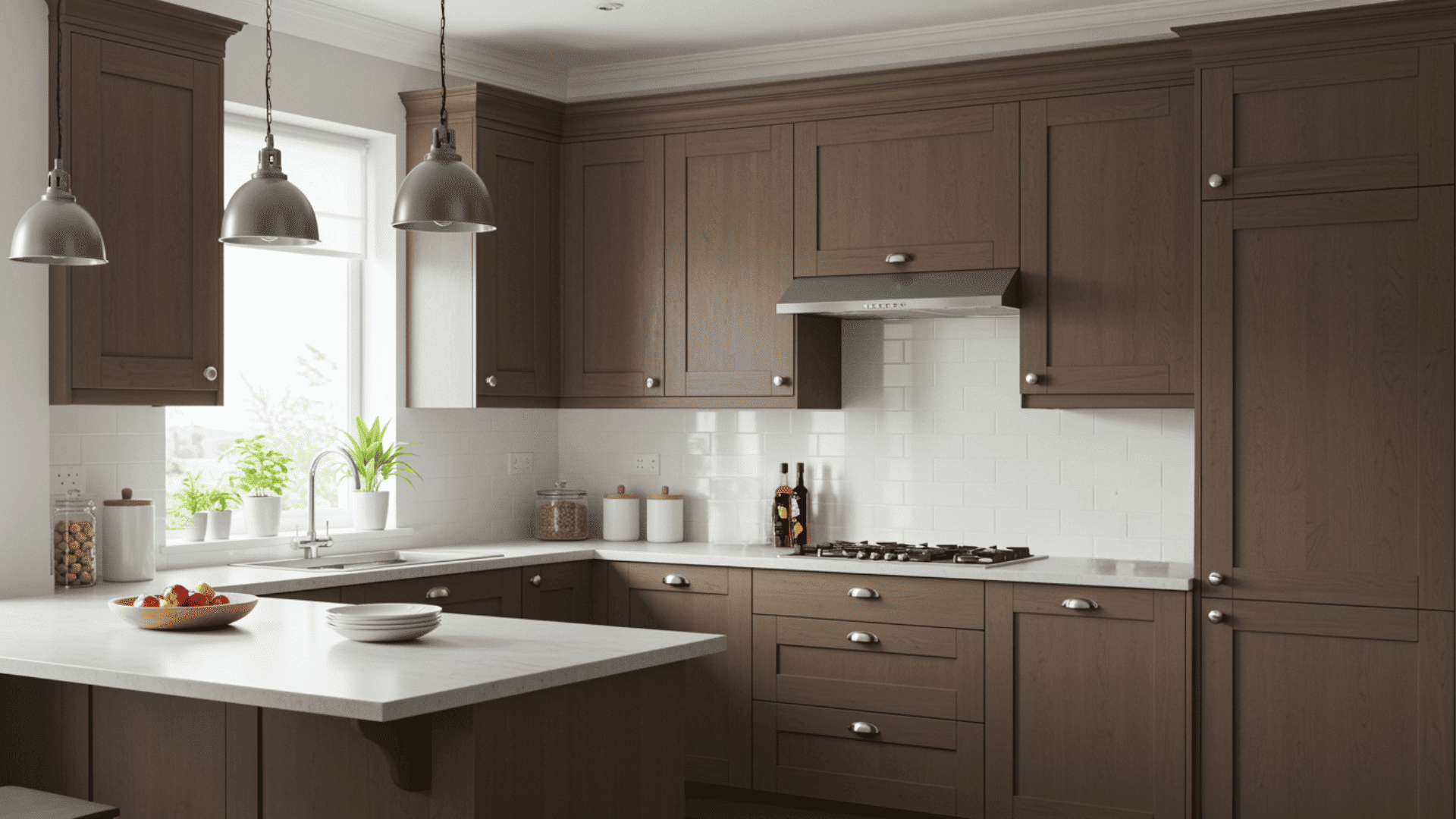 shaker style brown cabinets