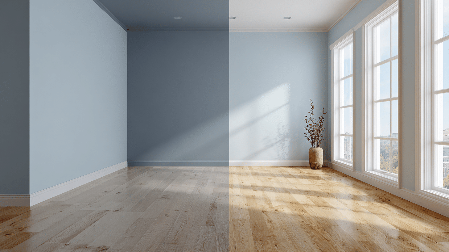 soft gray blue with white oak