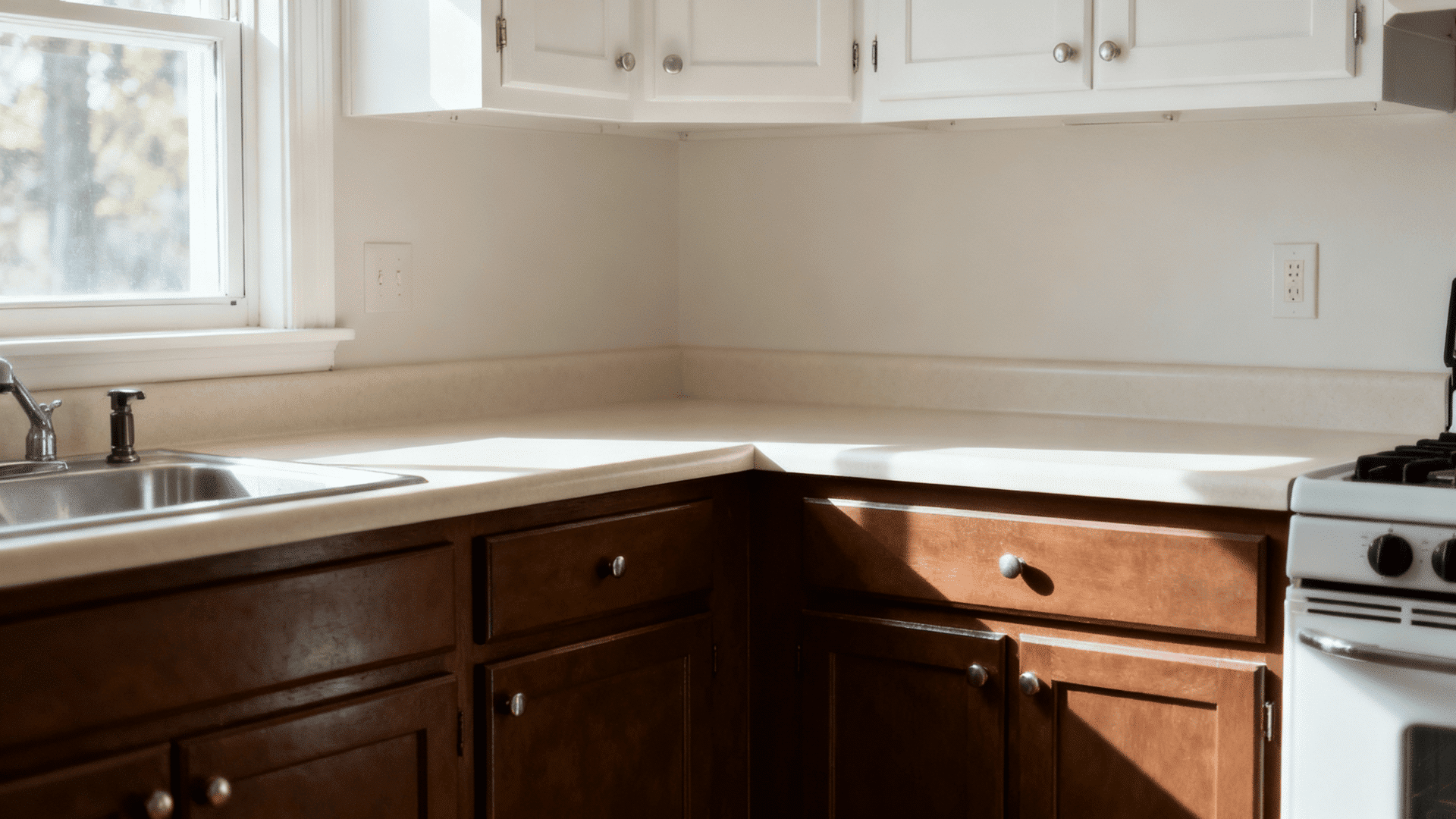 two tone brown and white cabinets