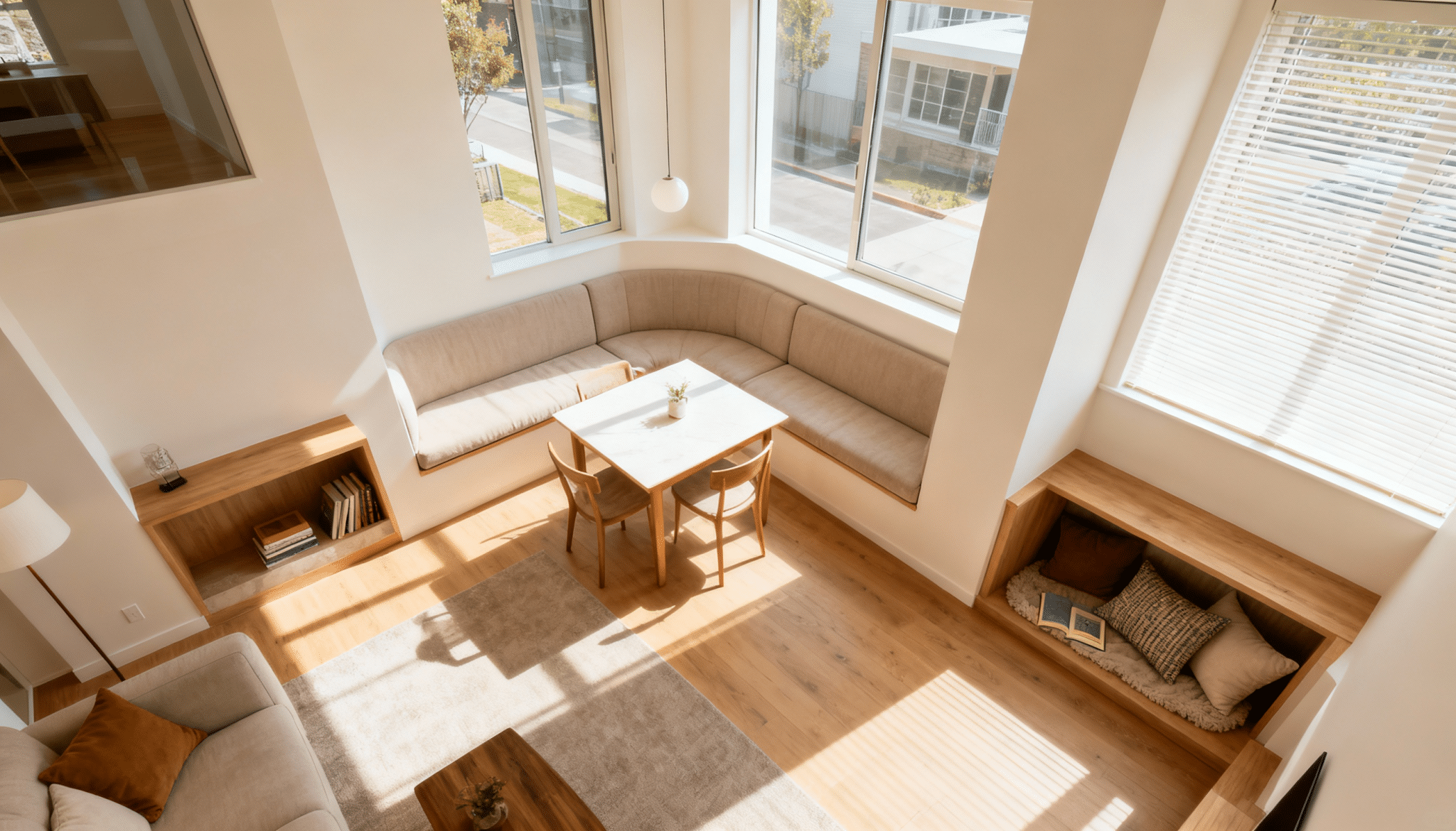 use corner seating to maximize space