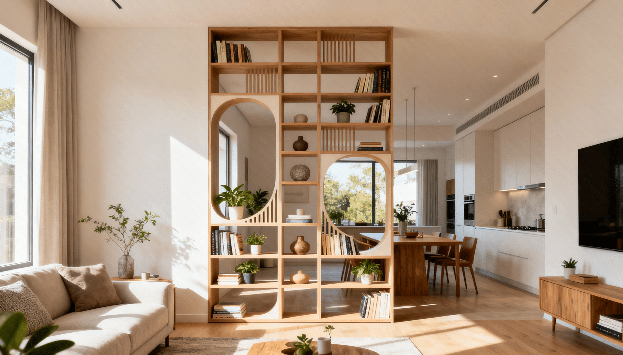 use open shelving as a room divider