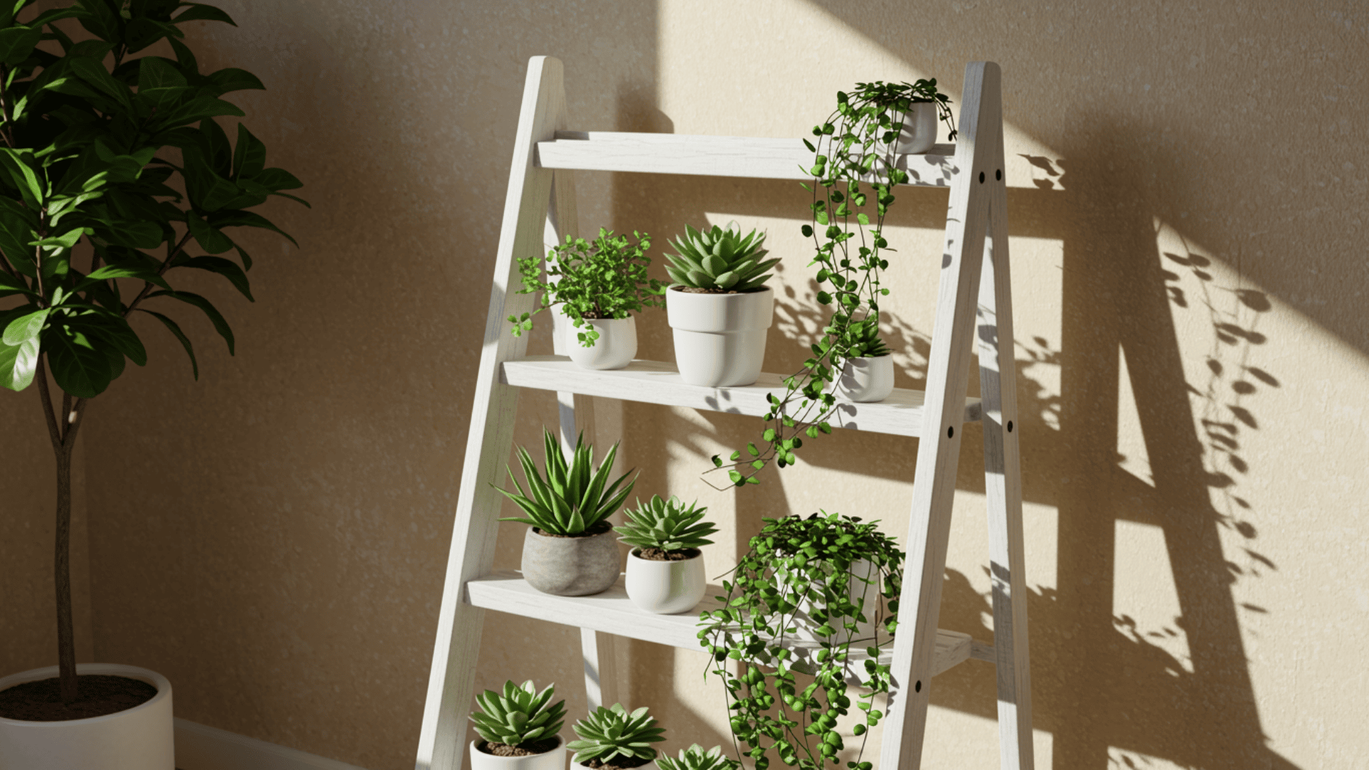 wooden ladder into plant stand