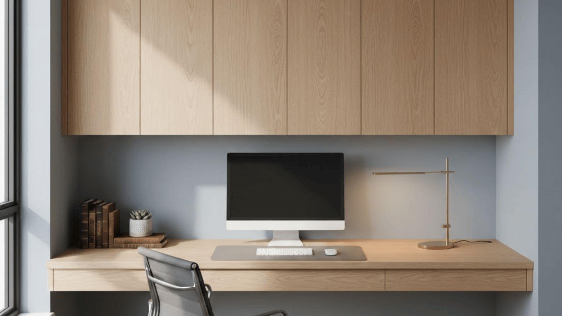 built in desk with bed