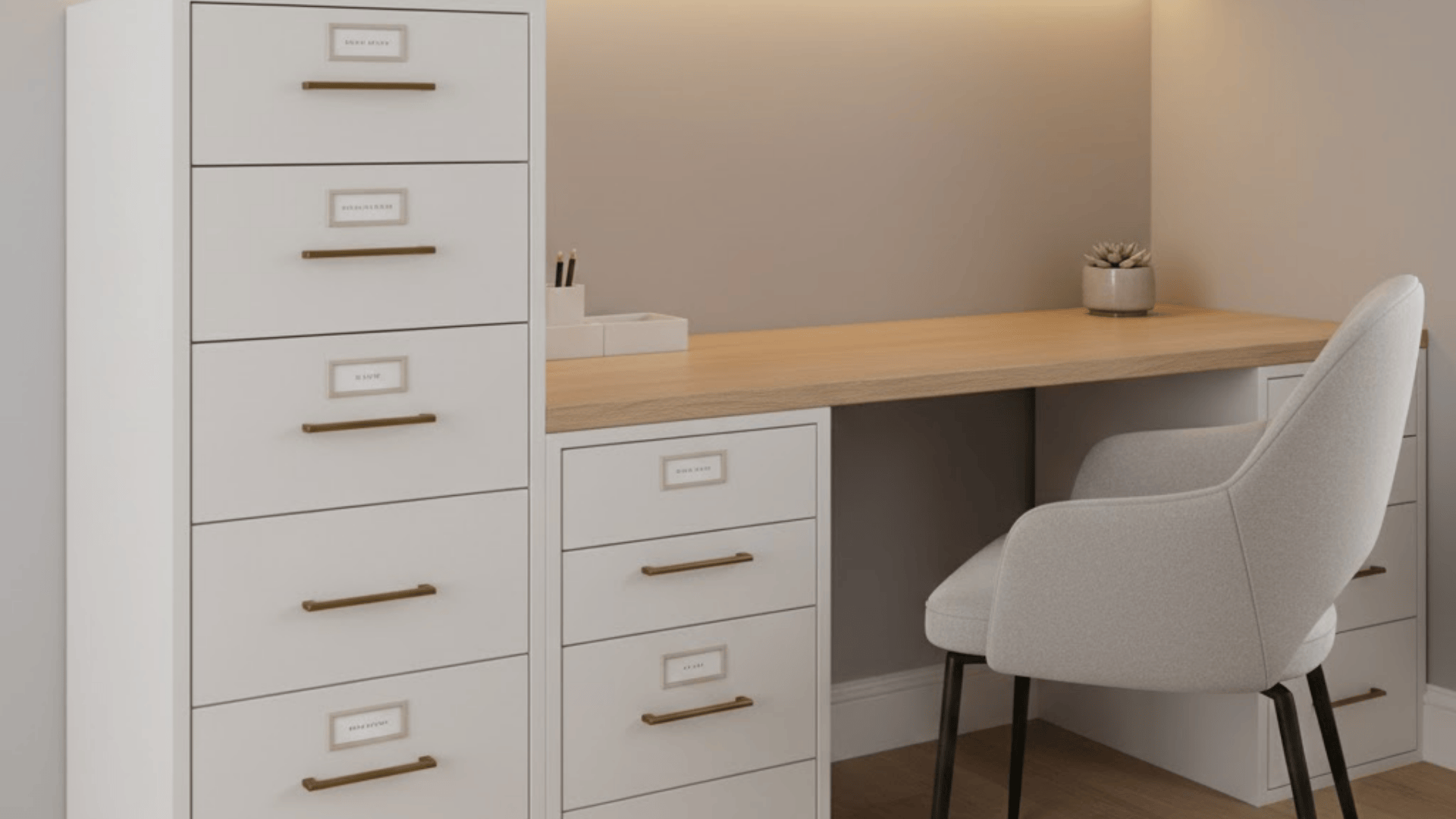 built in desk with drawer tower