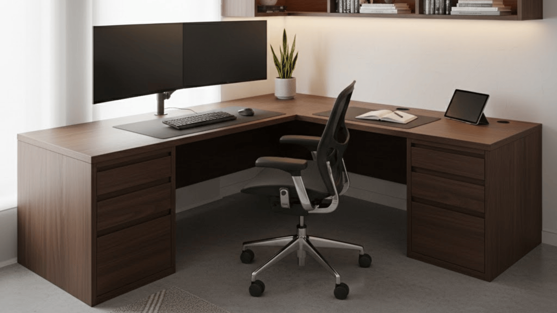 l shaped built in desk