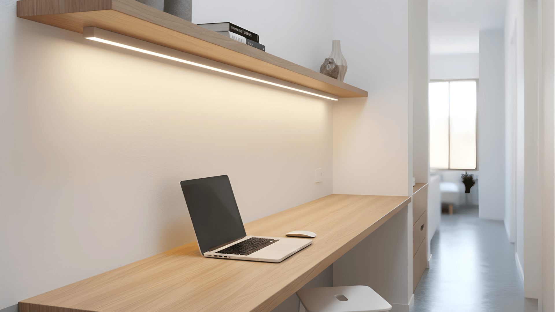 narrow depth built in desk