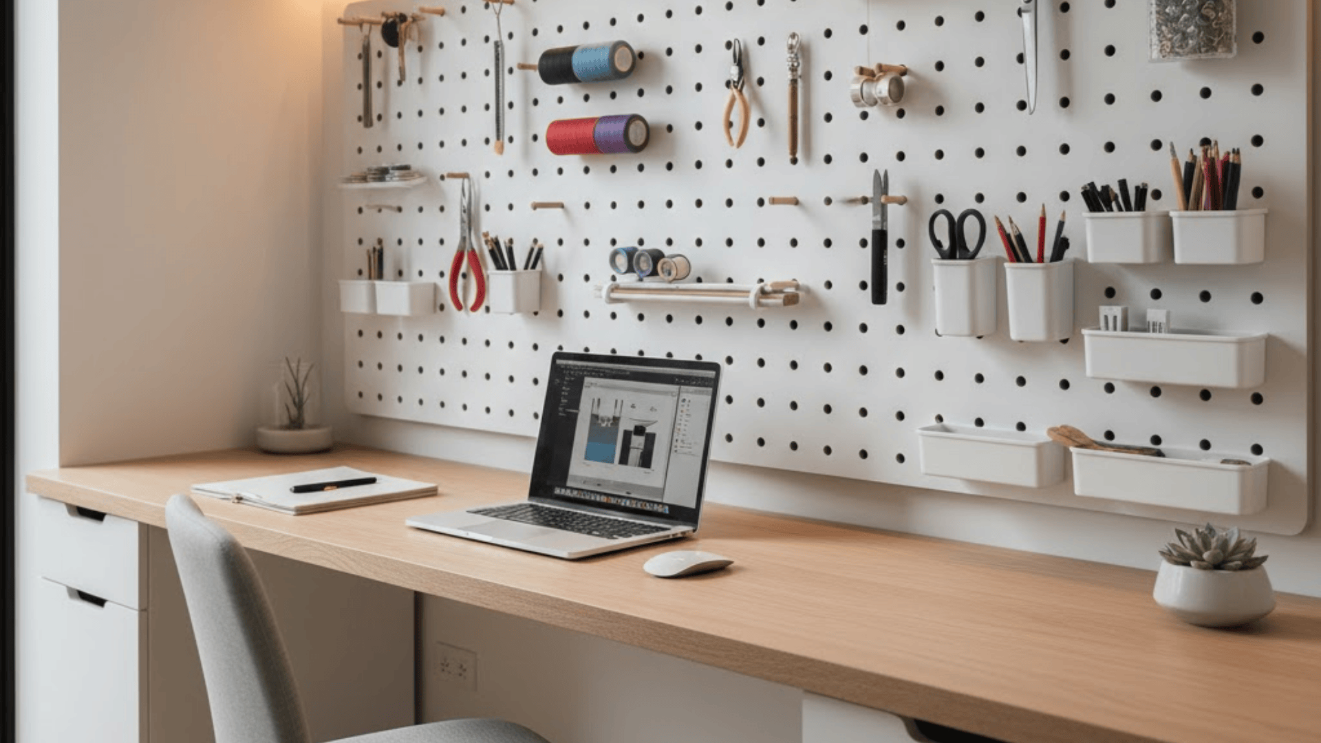 pegboard tool built in desk