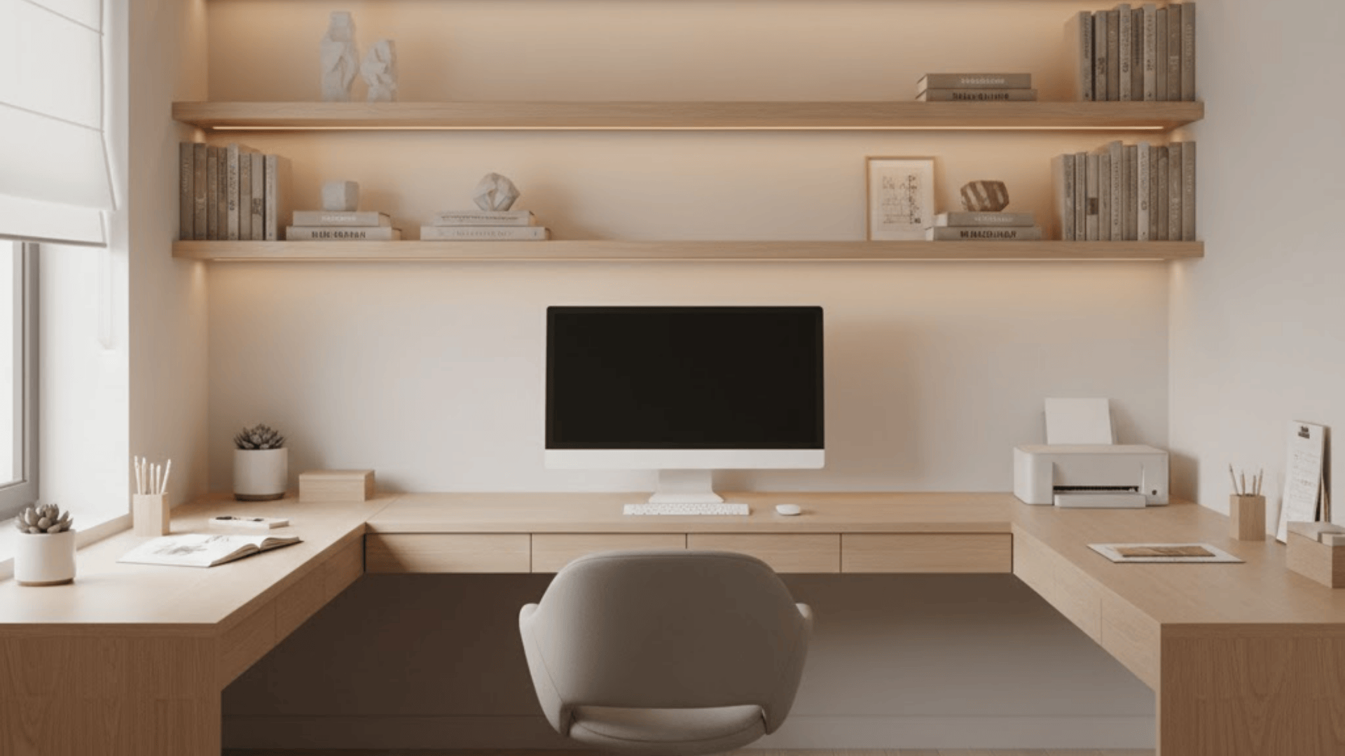 u shape built in desk