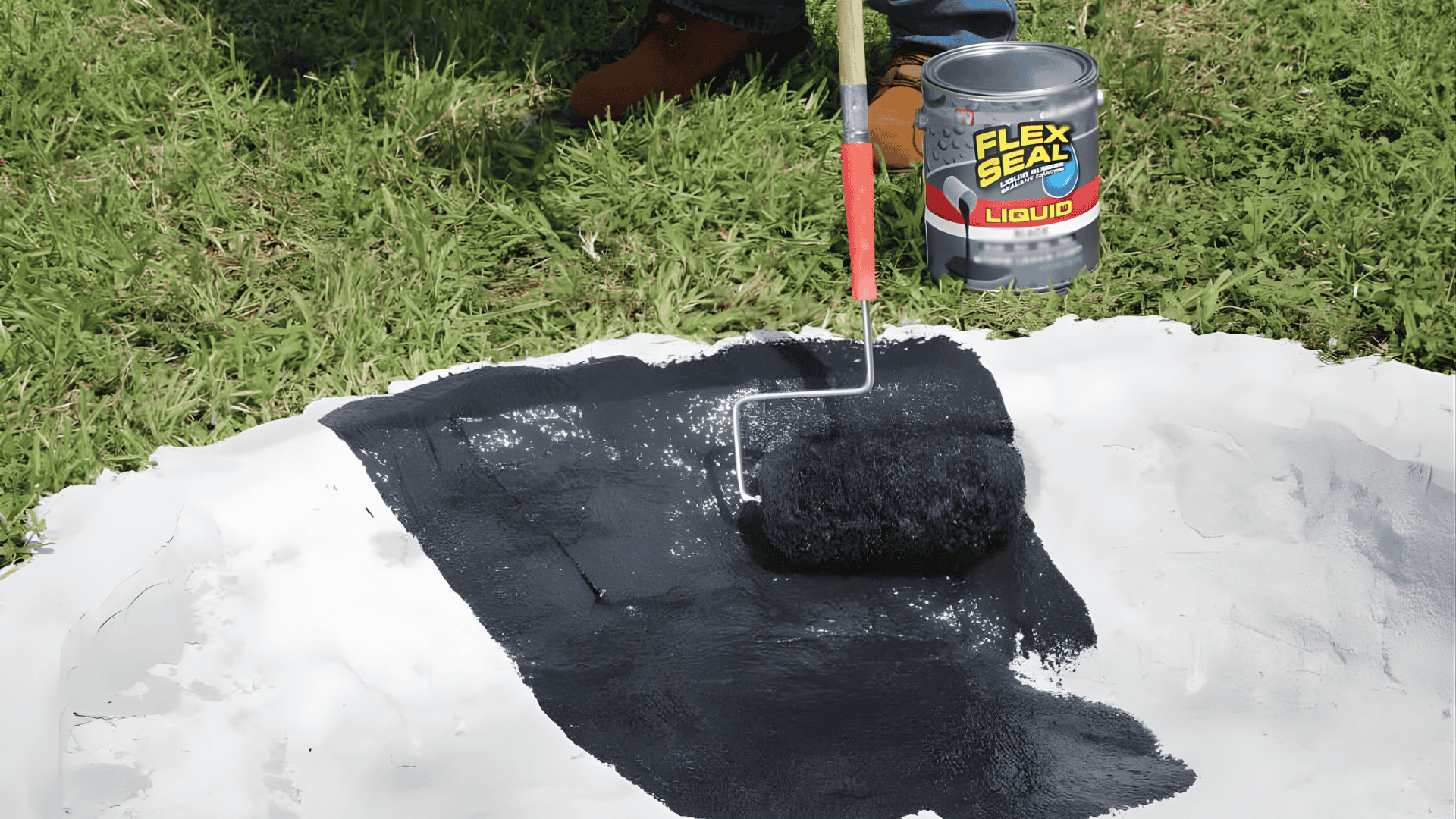 An individual applies paint to a black and white pool, using a brush to enhance its artistic appearance.