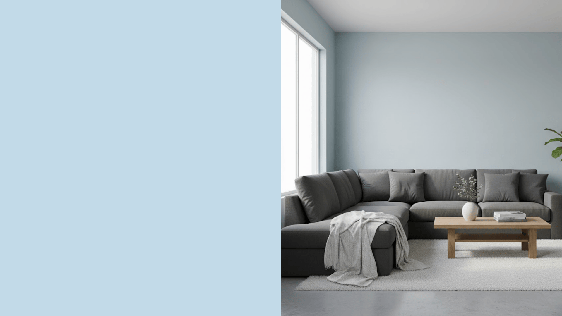 compact bedroom with soft blue walls white bedding natural light uncluttered space