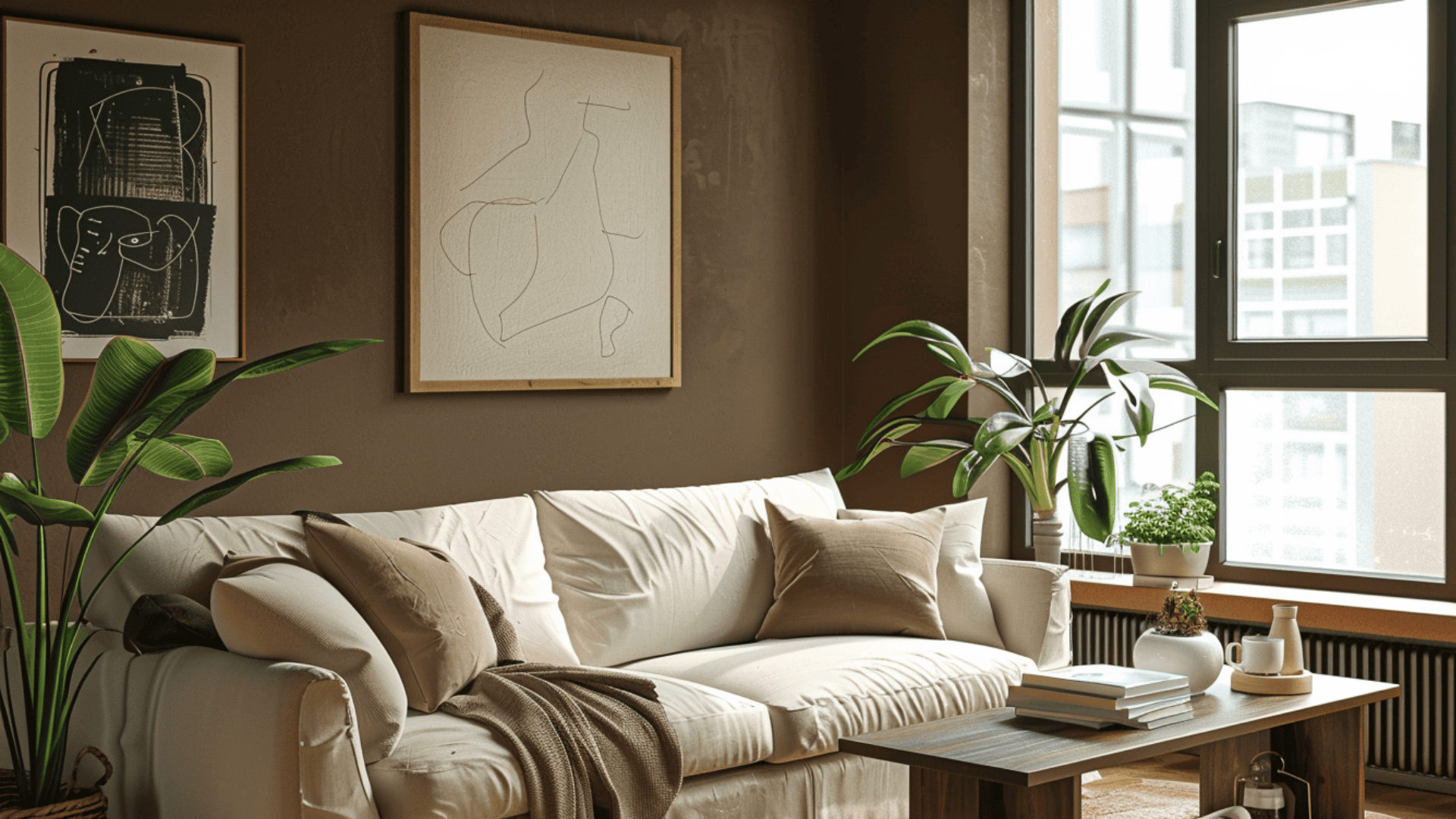 _Urbane Bronze paint swatches arranged in a star pattern showing five coordinating colors on a white textured background